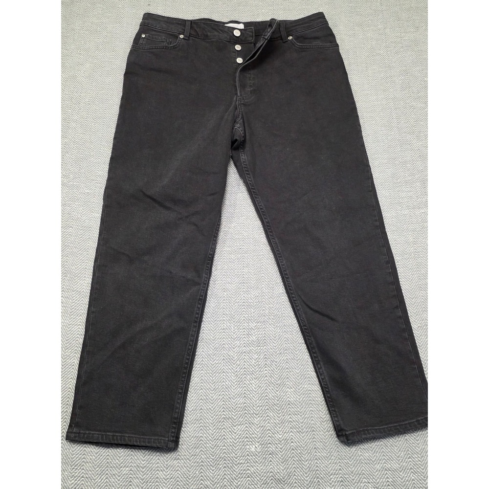 HM Womens High Waist Straight Leg Jeans Faded Black Button Fly Size 14 0924167 4